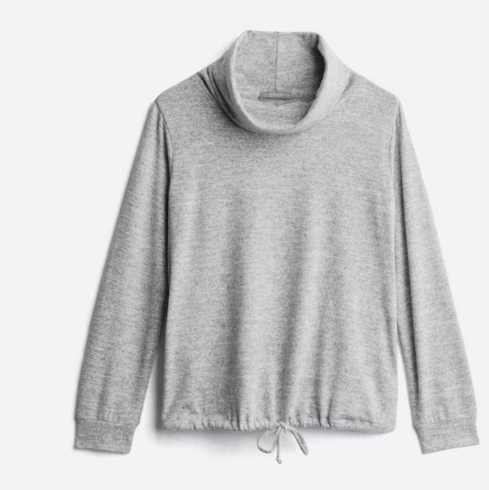 Loveappella Persy Cowl Neck Drawstring Hem Knit Top, grey, size M